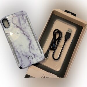 Lumee Purple Marble Selfie Light Phone Case with Charging Cable
